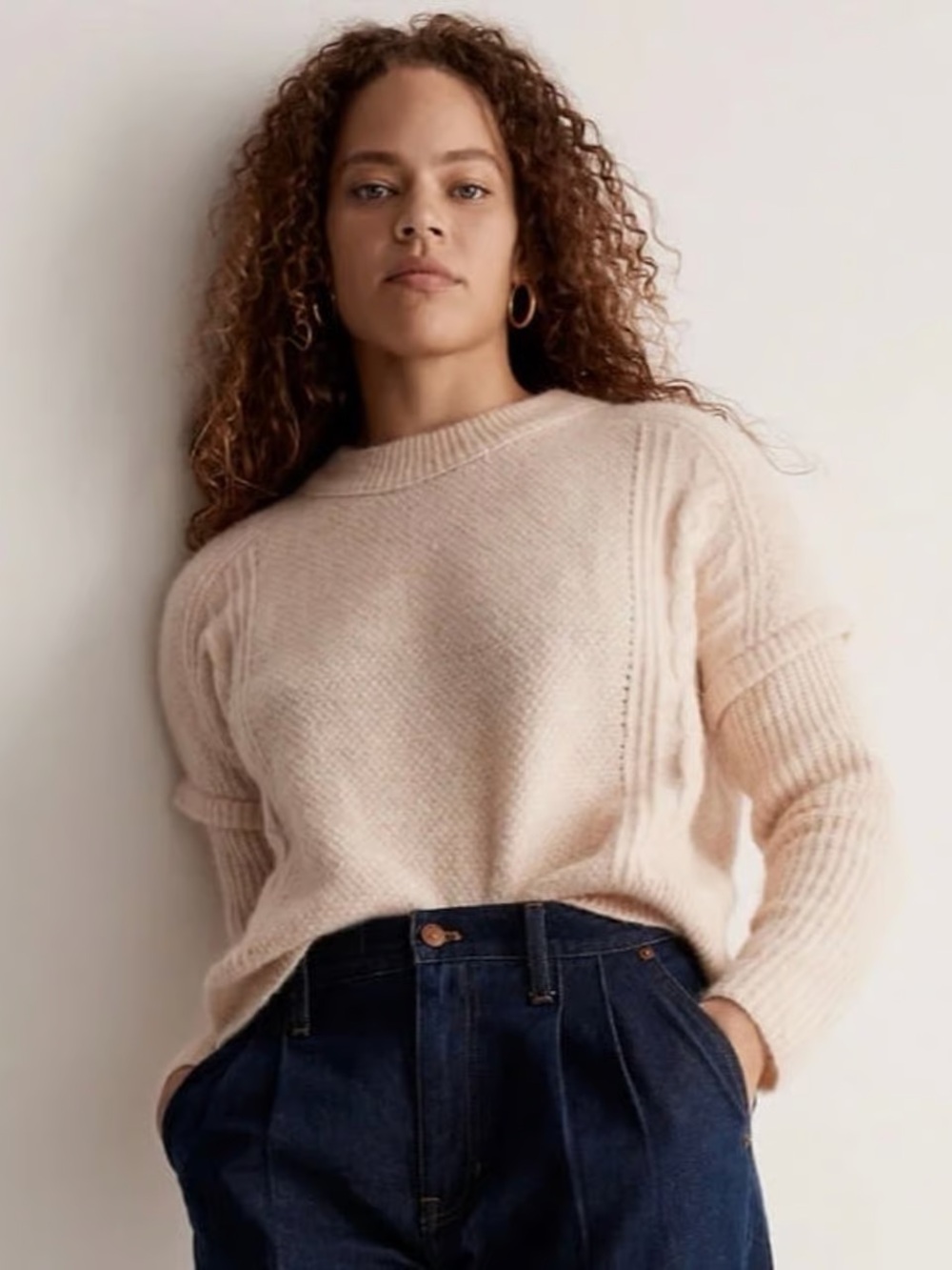 Madewell Cozy Crewneck Sweater in Soft Blush